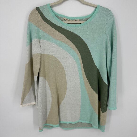 Soft Surroundings Nina Pullover Sweater XS Abstract Marble Flare Sleeves Green - Picture 2 of 8